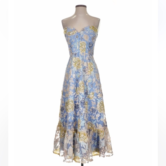 Dress the Population Blue and Gold Floral Midi Dress - Picture 2 of 7